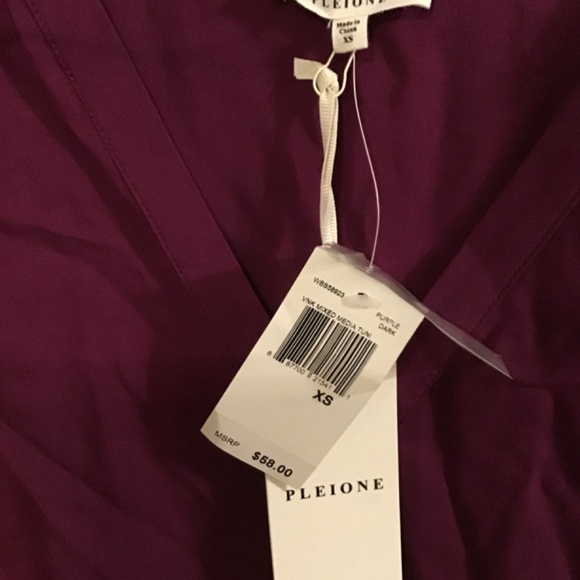 NWT Pleione Dark Purple V-Neck Mixed Media Tunic - Picture 3 of 6